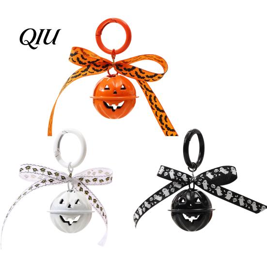 Halloween Backpacks Charm Pumpkin Bell Keychain, Hollow Head Key Ring with Ribbon Bow, for Holiday Party Decoration Keychain