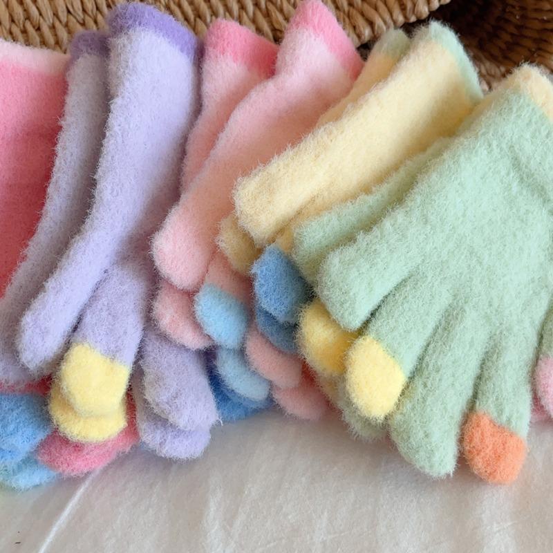 Winter Baby Girl Gloves Cute Bunny Flower Five Finger Separate Gloves for Toddlers Warm Anti-Cold Mittens for Infant