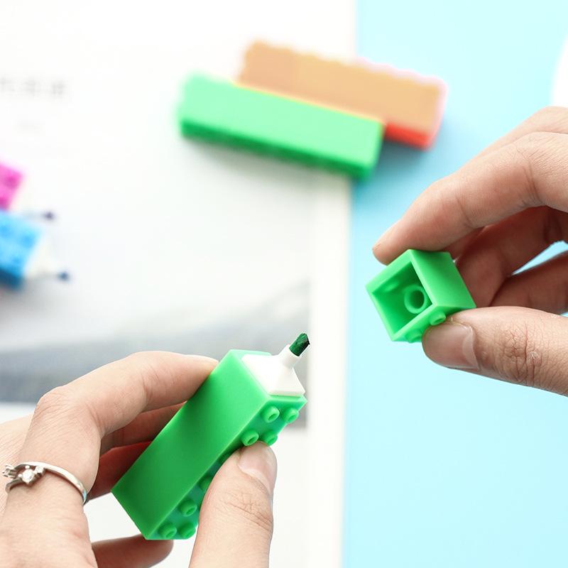 6pcs Mini Building Up Block Pen Color Highlighter Pen Writing Drawing Kid Gift Stationery Office School Supplies A6201