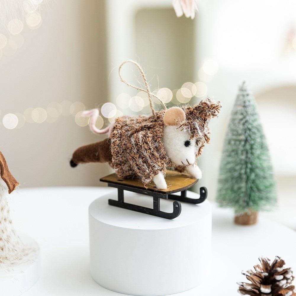 Hanging Rope Christmas Animal Ornament Felt Xmas Hanging Decor Holiday Ornament  Tabletop Display