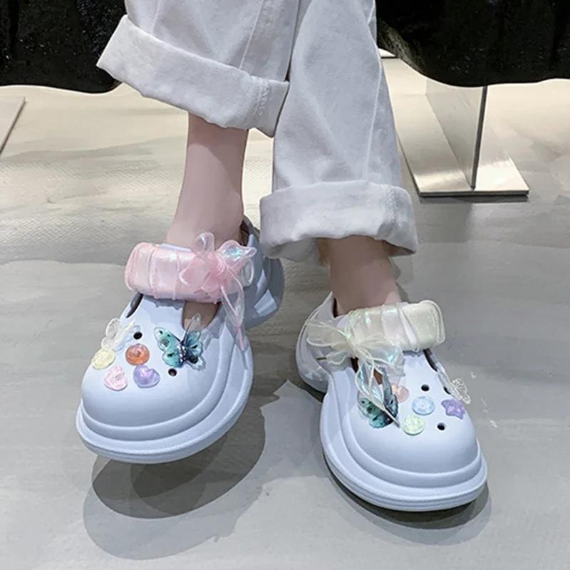 Массивные сабо на толстой платформе для женщин, лето 2025, пляжные туфли на высоком каблуке, мягкие тапочки, женские тапочки из ЭВА, тапочки-облака