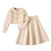 Комплект для девочек Детская одежда Осень Новинка Милый Круглый вырез Длинный рукав Куртка и Длинная юбка Костюм для девочек
