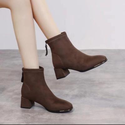 Женские сапоги 2024 года, новые ботильоны с квадратным носком и толстым каблуком, женские замшевые туфли на платформе на осень-зиму для женщин Botas De Mujer