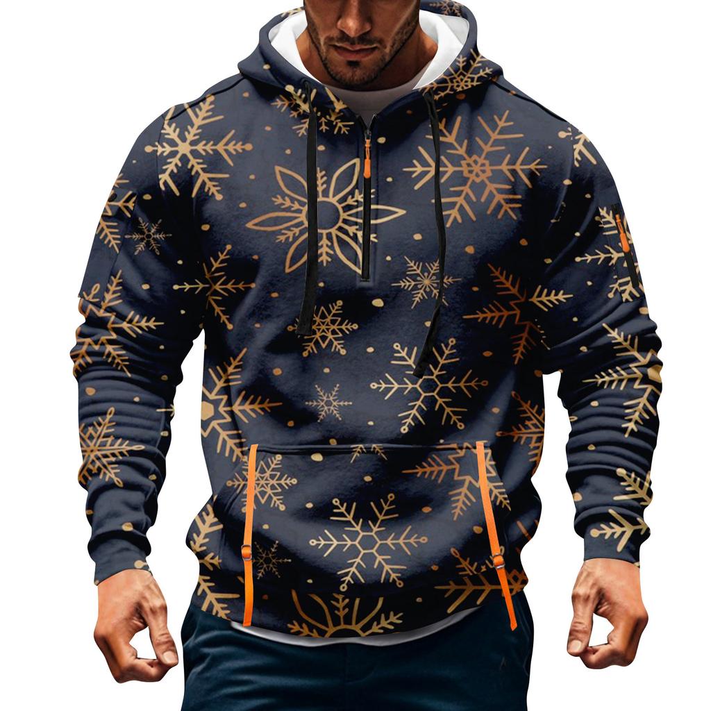 Мужская толстовка с капюшоном на молнии до середины, повседневная спортивная с рождественским принтом