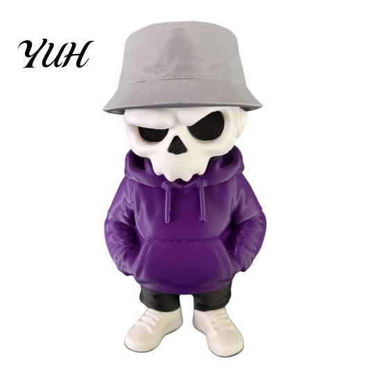 Unique Home Accessories Cool Skeleton Figurines, 3D Printed Gothic Small Skull Statue, Halloween Trendy Fisherman Hat Figurine Spooky Collectible