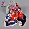 Spring Red Blue Silk Scarf Cape Chinese Style Elegant Flower Design Square Scarves Shawls Fouldard Fall Winter Scarves