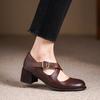 Fashion Fashion Round Toe High Heels 2025 Spring Summer Pumps Genuine Leather Buckles Mary Jane Party Wedding Shoes Woman Women Heels