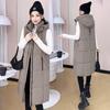 Large Size Long Knee Down Cotton Vest Thickened Cotton Coat Hooded Autumn and Winter Sleeveless Thick Vest Women's Clothing