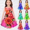 Платья с 3D принтом для девочек, детское праздничное платье принцессы без рукавов для девочек, многоцветное розовое платье с 3D принтом на бретелях