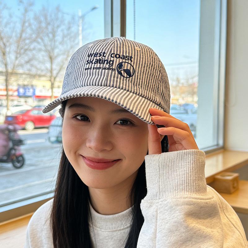New summer thin sunscreen hat plaid college style embroidered letter cap showing face small baseball cap
