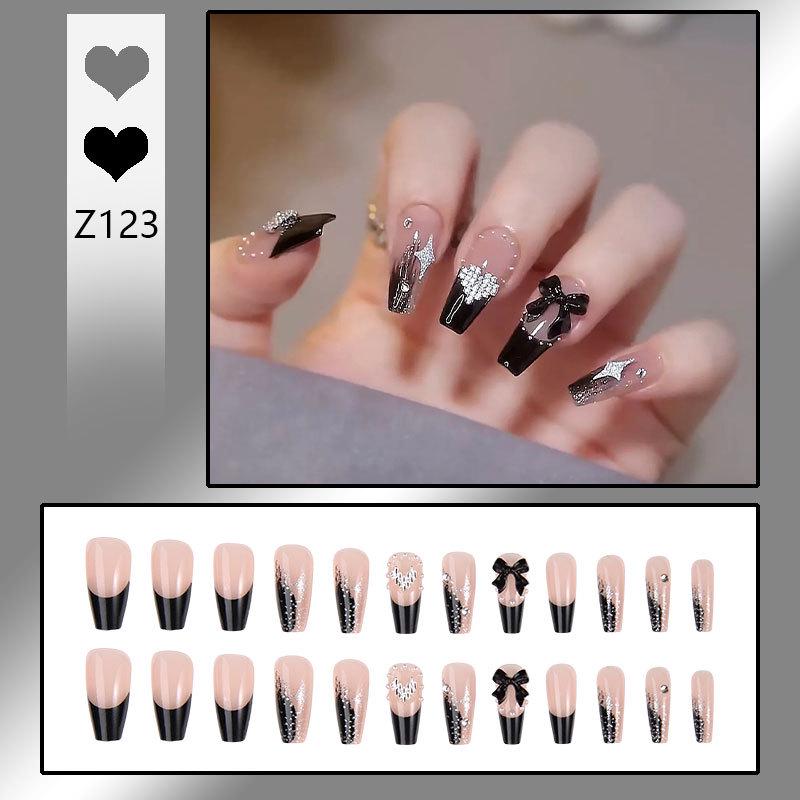 Elegant Spicy Girl Black Bow Heart Rhinestone Press-on Nails