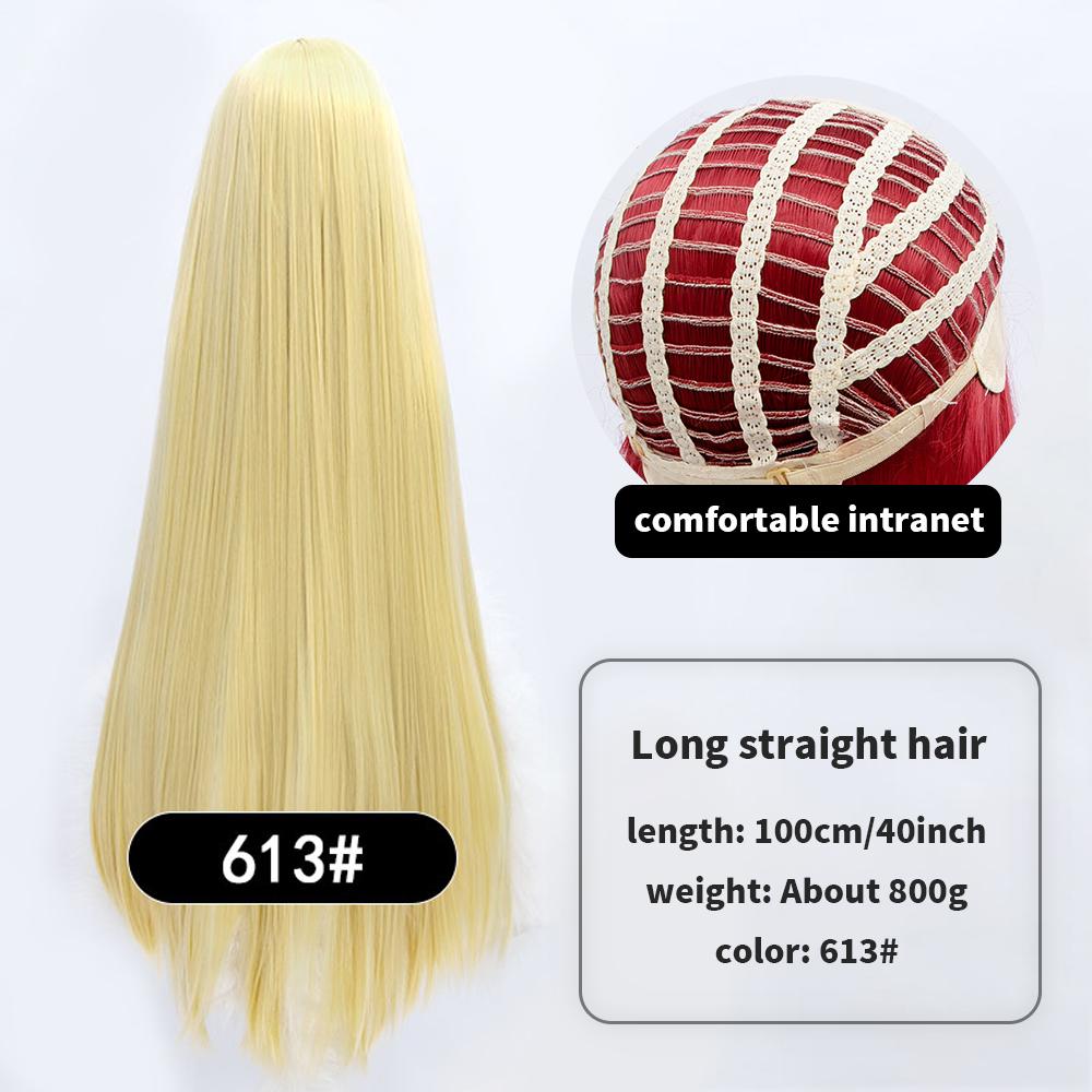 Длинный синтетический парик аниме для косплея 100 см с челкой, светлые, синие, красные, розовые, фиолетовые волосы для вечеринки