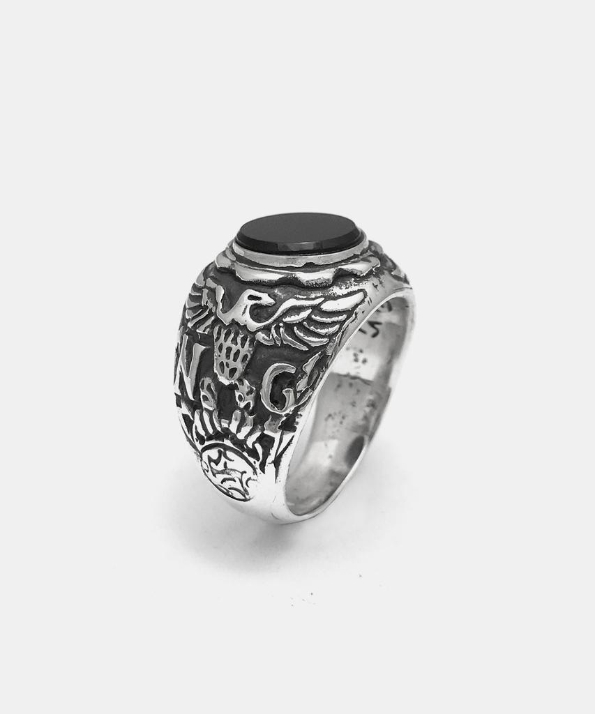 Sheen666 Onyx Eagle Crest Silver Ring (Type A)