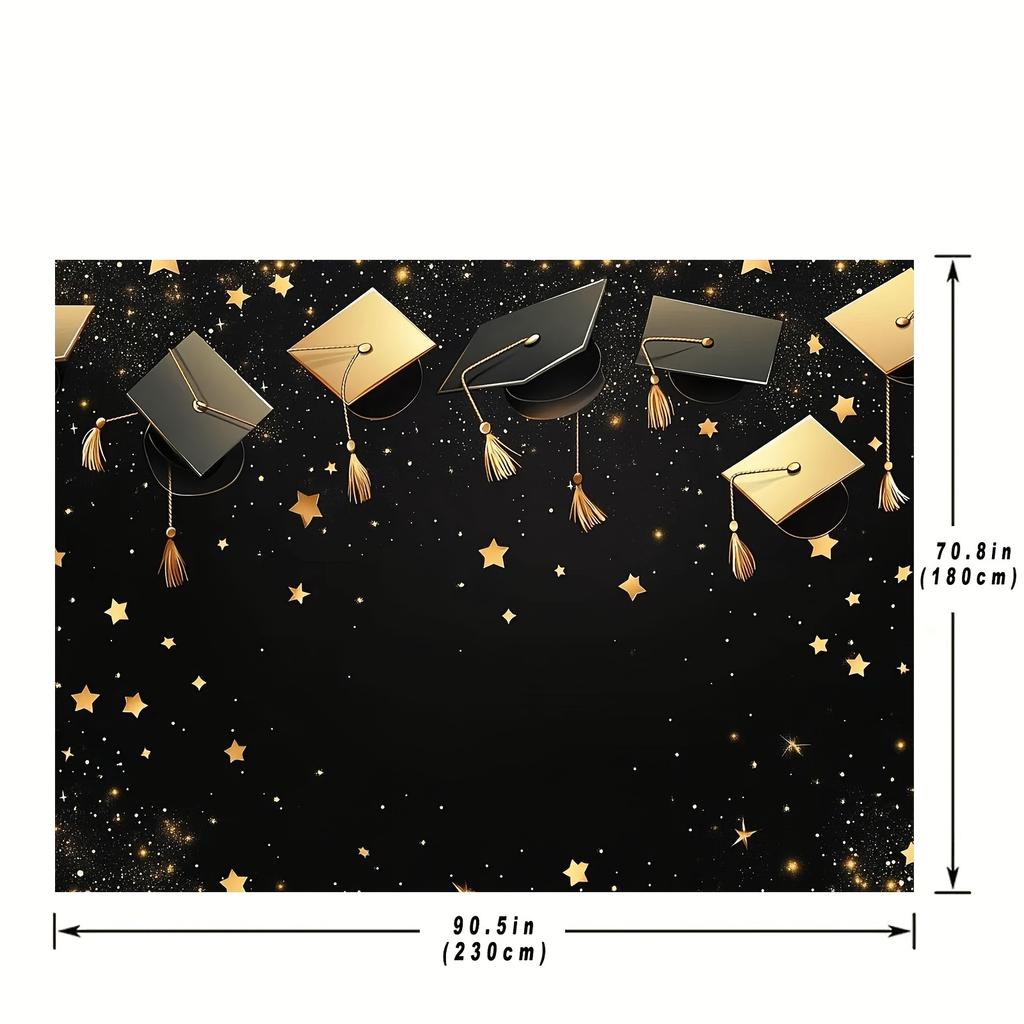 1 graduation background banner with black cap, suitable for graduation parties, with multiple sizes to choose from