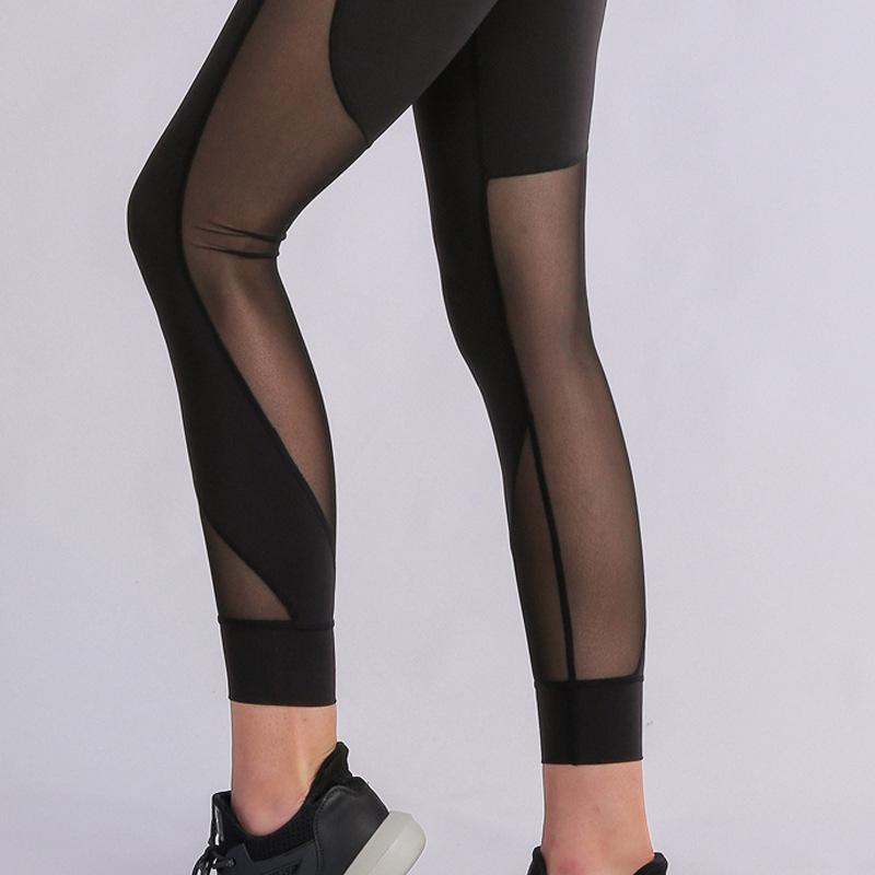New women's running sports pants, high-intensity fitness hollow-out mesh tight quick-dry high-waist stretch nine-point yoga pants