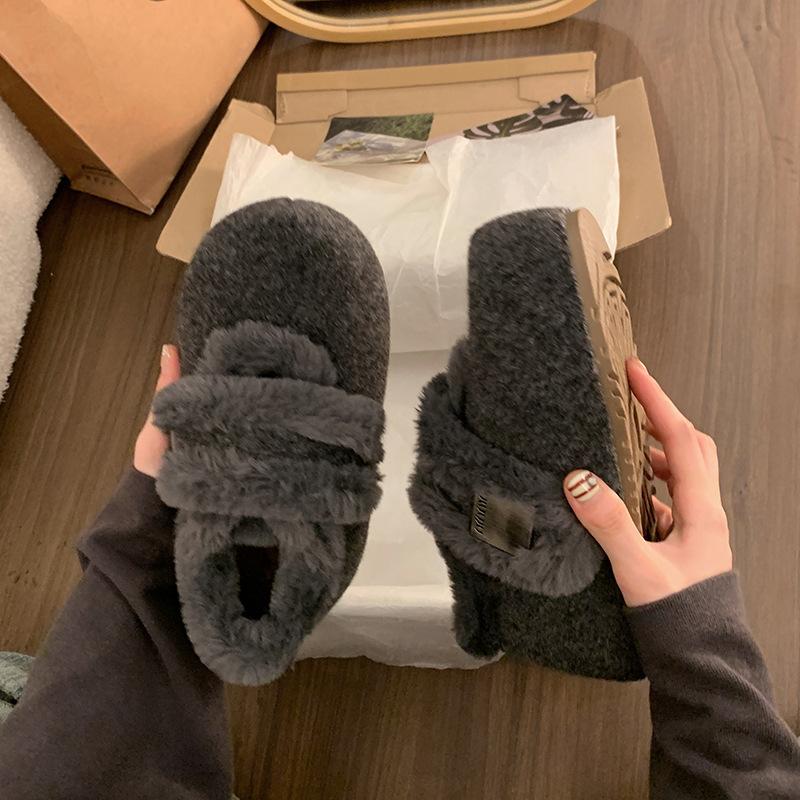 Inner heightening thick-soled big-headed fluffy shoes for women outside, winter new snow boots, velvet cotton Birkenstocks