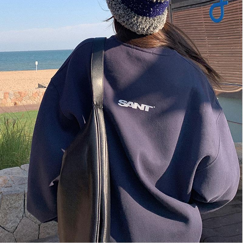 Бархатный свободный повседневный свитшот для женщин на осень и зиму, пальто, винтажная круглая горловина, длинный рукав, базовая рубашка, топ