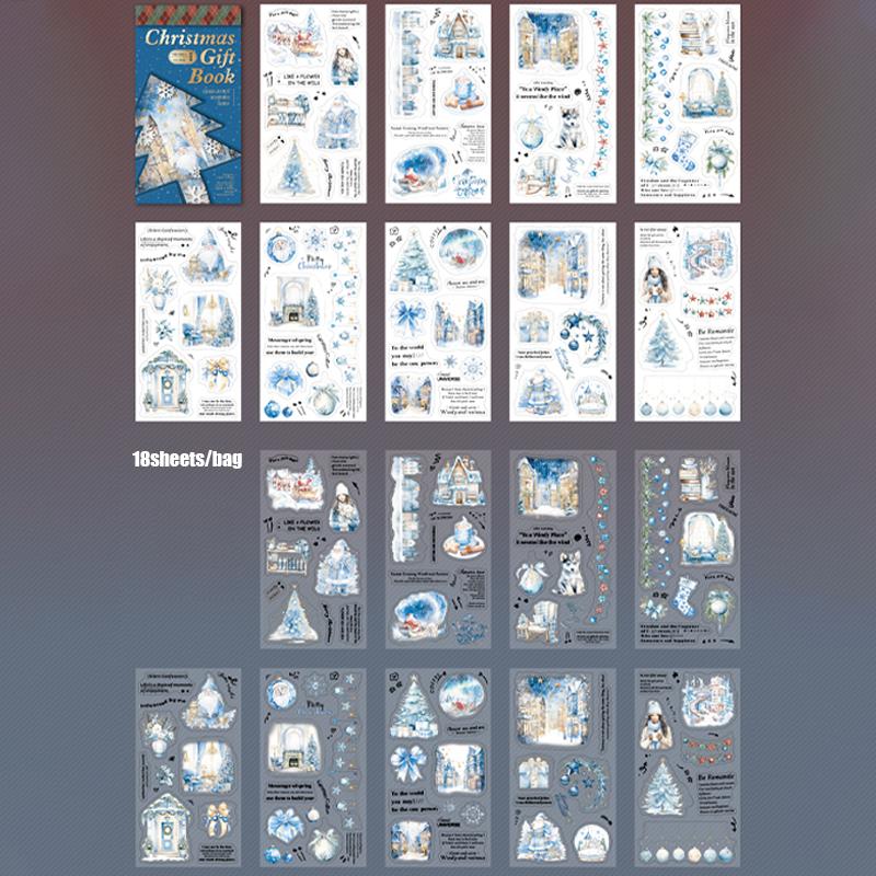 18 Sheets/Bag Christmas Sticker Book Deluxe Oversize Christmas Tree Character Landscape Sticker Book Home Decoration
