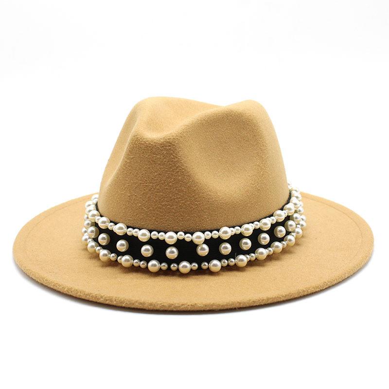 Jazz Hat, Pearl Top Hat, Женская модная мужская и женская шерстяная шляпа