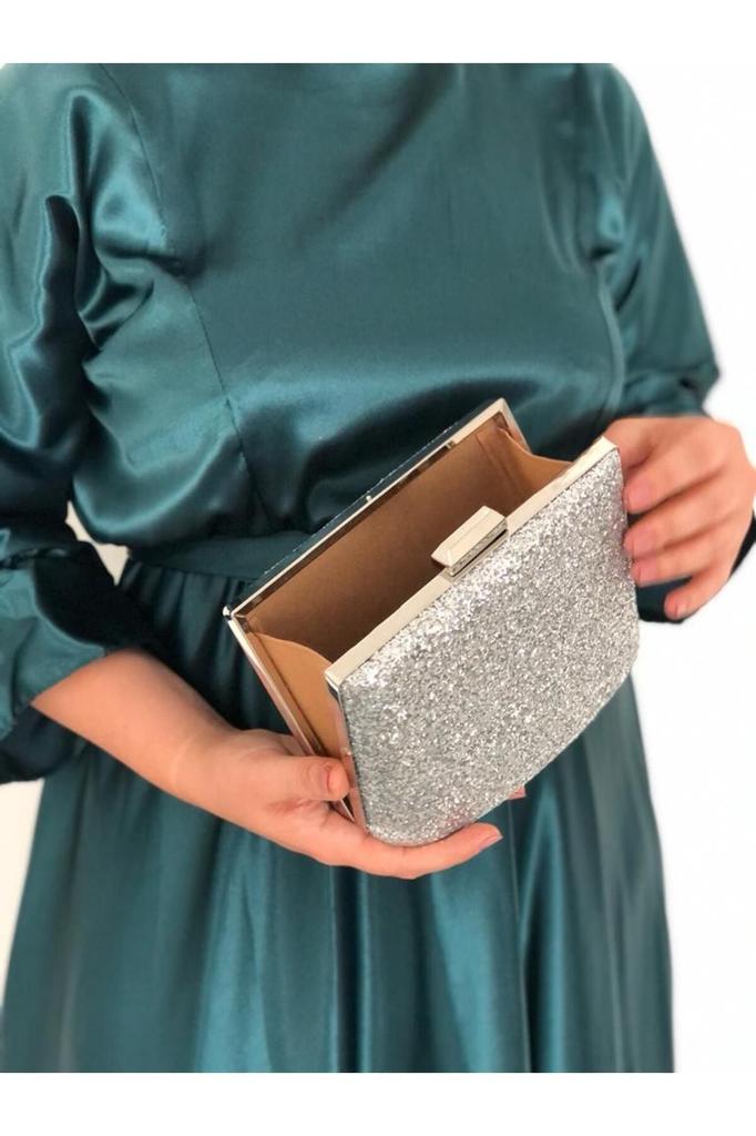 Women's Stylish and Useful Evening Dress Bag Çupra Silver Handled Evening Dress Bag