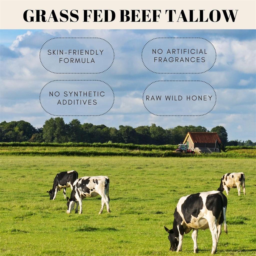 Бальзам для кожи с говяжьим жиром и медом. Натуральный увлажняющий крем. Увлажняющий бальзам с медом и пчелиным воском. Смесь говяжьего жира травяного откорма и дикого меда.