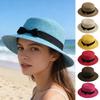 Beach Straw Hat Flat Top Wide Brim Sun Protection Hat with Black Ribbon Bow Hand-Woven Breathable