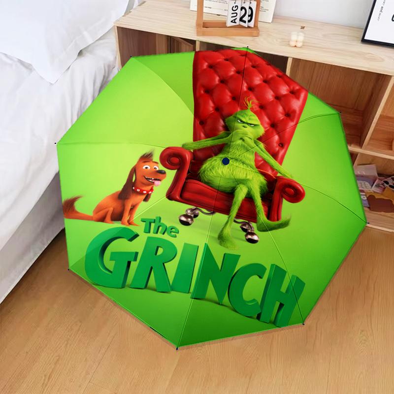Grin-ch's Festive Adventure Umbrella Folding umbrella, automatic umbrella 8-Frame for Travel, camping Use Gift for Halloween Christmas