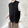 Fall Winter Men Sweater Vest Loose Single Breasted Knitted Elastic Solid Color Casual Soft Cardigan Buttons Sleeveless Round Neck Men Vest