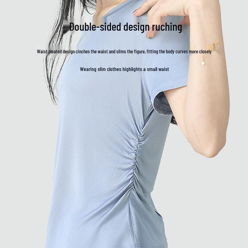 Шелковая приталенная футболка с круглым вырезом, Тутовый шелк, Базовая, Удобная, Универсальная, С коротким рукавом