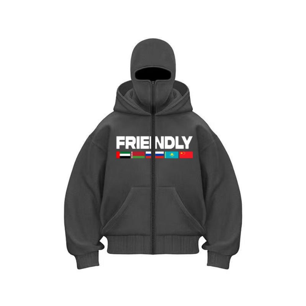 Толстовка с двойным капюшоном-маской в стиле кэжуал, уличная мода, с принтом букв и флага, Y2K, для мужчин и женщин