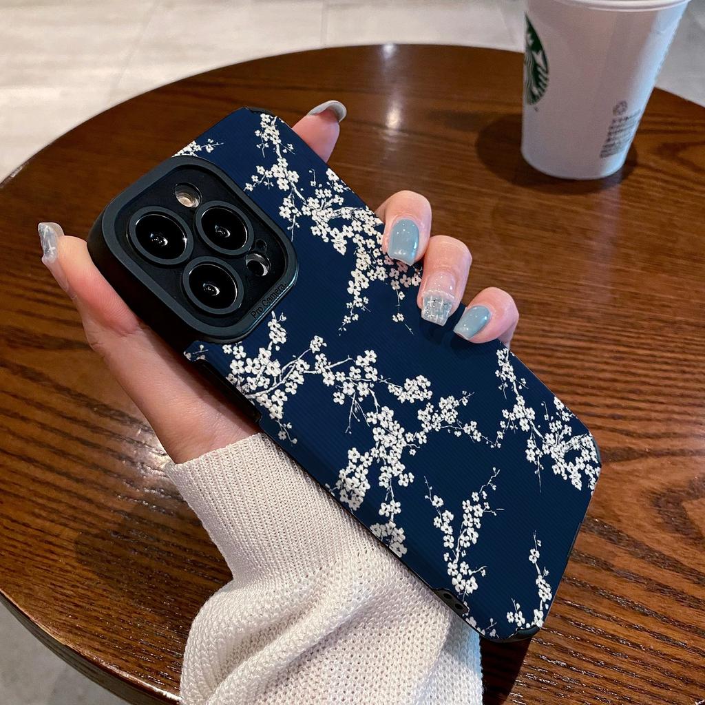 Модный чехол из силиконовой кожи с рисунком Белой Сливы для iPhone 17 16 Plus Air 14 15 Pro Max 11 12 13 Mini, противоударный, с полным покрытием
