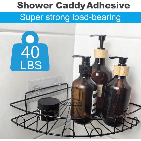 15 Pack Shower Caddy Adhesive Replacement, No Drilling Shower Shelf Adhesive, Strong Caddy Sticker Hooks Replacement for Showers Shelves and Kitchen