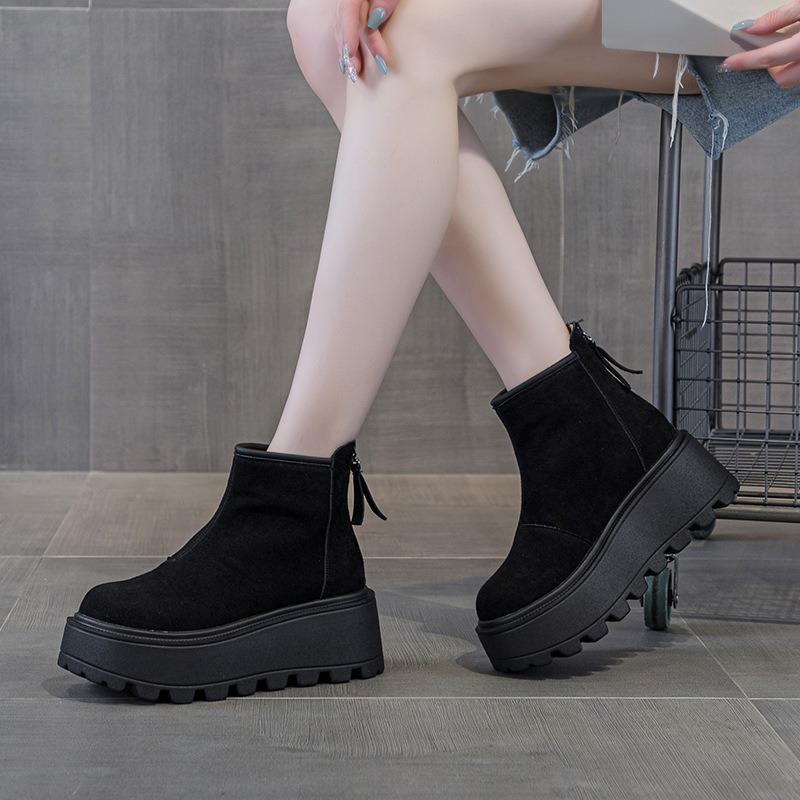 New Autumn and Winter Versatile Height-increasing Short Boots Women's Small Muffin Women's Boots Velvet Thick-soled Martin Boots