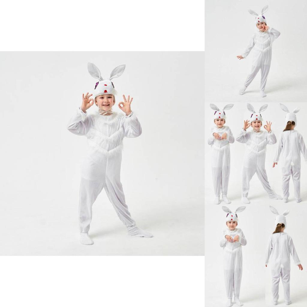 Очаровательный детский костюм белого кролика для Хэллоуина и косплея, унисекс комбинезон