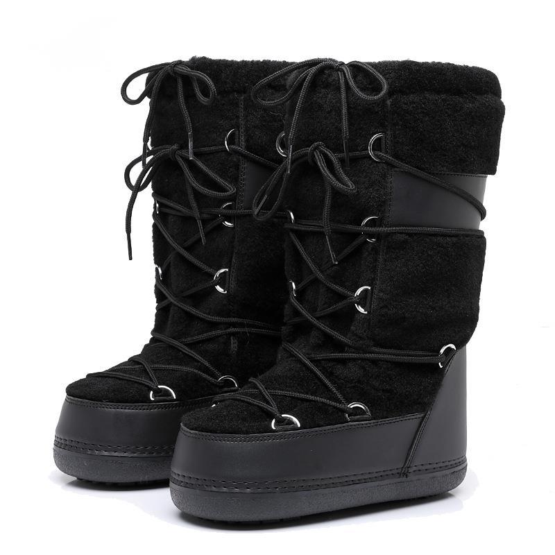 Модные женские зимние ботинки 2025 Новые утепленные космические ботинки Женские меховые вставки Высокие женские зимние сапоги Зимняя обувь Нескользящая