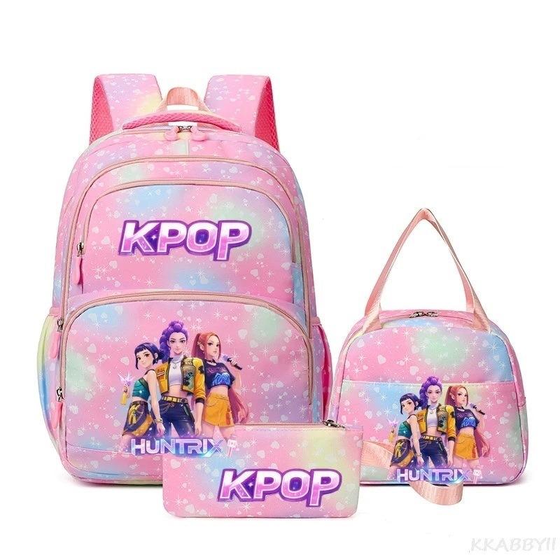 Трехкомпонентный набор K-pop Девушка-Охотник на Демонов Цветной Школьный Рюкзак Сумка для Ланча Пенал Подарочная Коробка