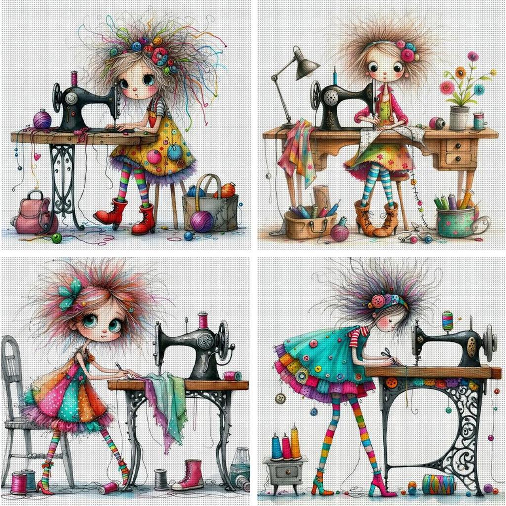 Полная вышивка хлопковой нитью 11CT Набивной набор для вышивания крестом с изображением девочки Искусство 40x40см