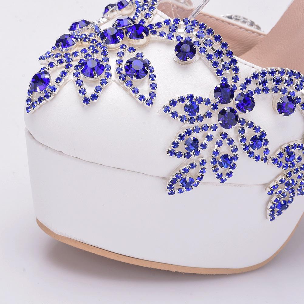 7 см Кристально Прозрачные Квадратные Толстые Каблуки Однотонные Туфли Стразы Свадебные Туфли Выступление на Ежегодном Собрании Сценическое Платье Туфли для Длинной Юбки