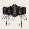 PU Leather Leopard Print  Cummerbunds Moon Zipper Pendant Wide Waist Belt  Corset