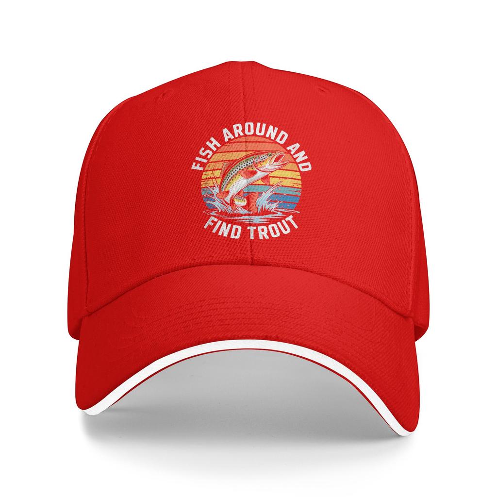 Summer Fish Around and Find Trout Fishing Baseball Cap  Outdoor Sport Vintage Print Sun Trucker Hat Female Male Baseball Caps