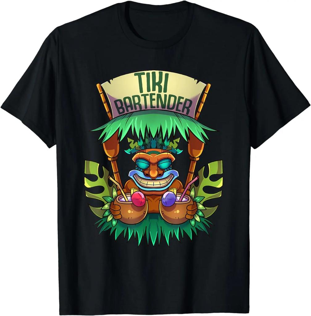 Tiki Bartender Kahuna Tropical Drinks Cocktails Luao Party TShirt Tiki Graphic T Shirts Men Clothing Cotton Streetwear Camisas