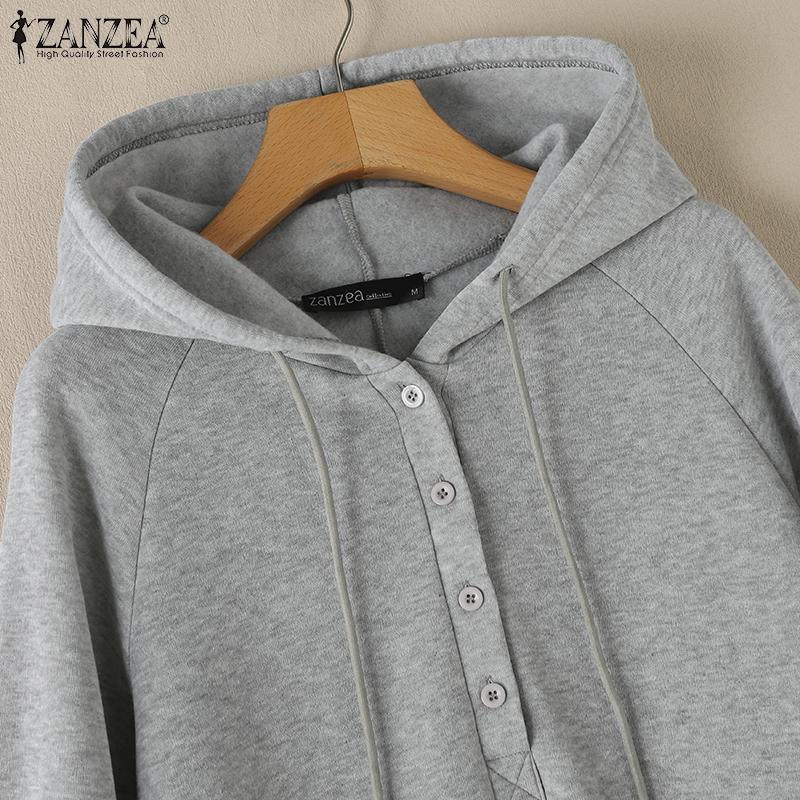 ZANZEA Женские повседневные толстовки с капюшоном с длинным рукавом на осень-зиму