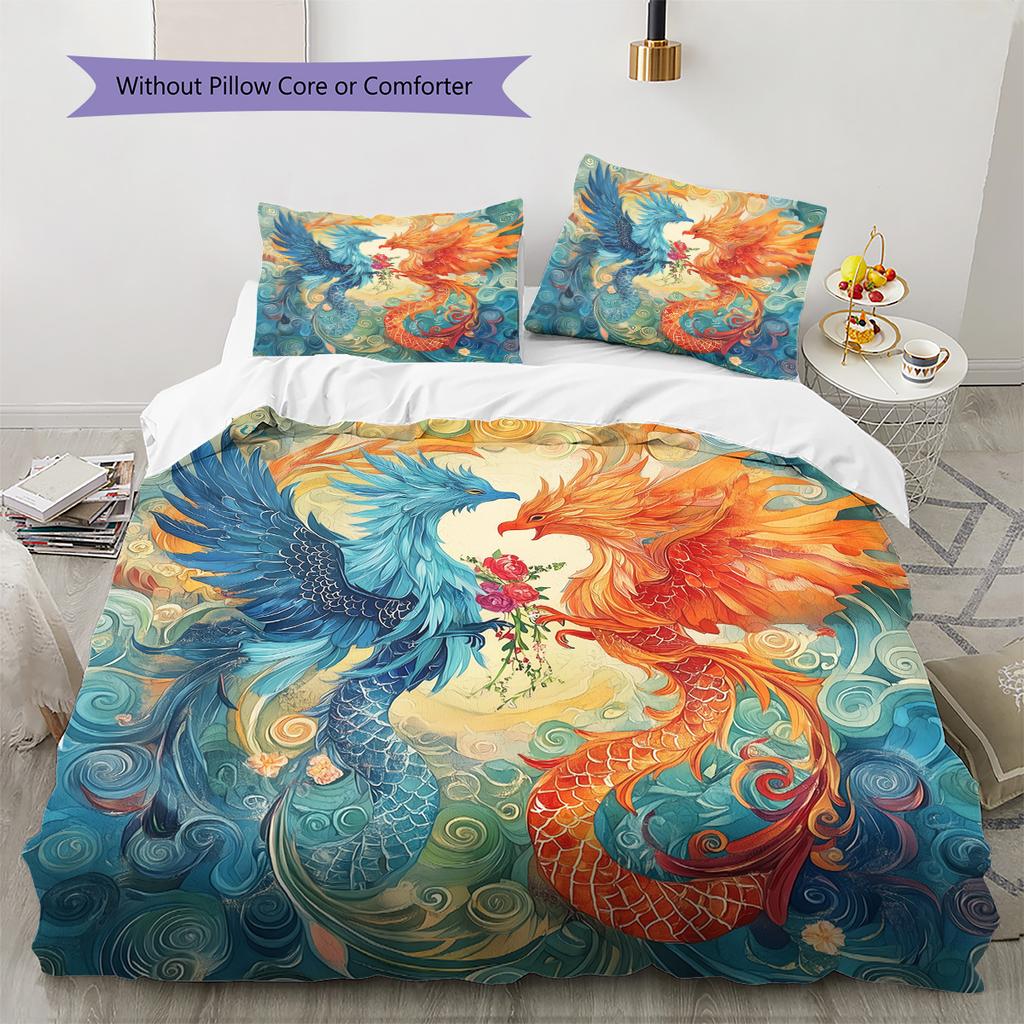 Phoenix Pattern Bedding Quilt Set Home Decoration Gift (1 * duvet cover + 2 * pillowcase without core)