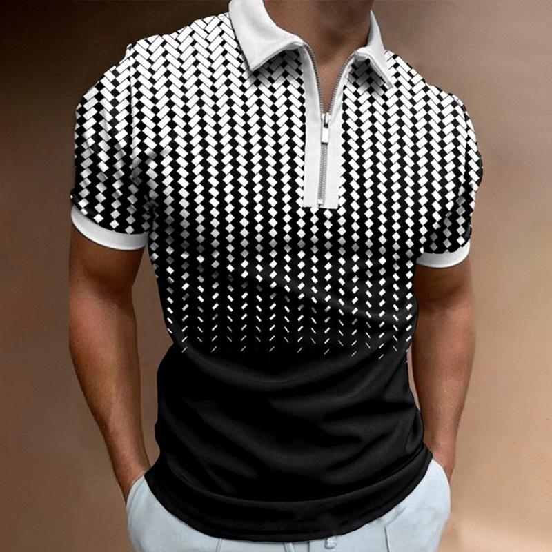Мужская повседневная рубашка поло с 3D цифровой печатью, мужская повседневная спортивная рубашка поло на молнии, S-5XL.