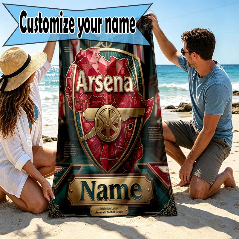 Custom Name Personalized Arsenal F.C Print Beach Towel, for Trip Camping Beach Party Home Decor, Birthday Gift for Family & Friends
