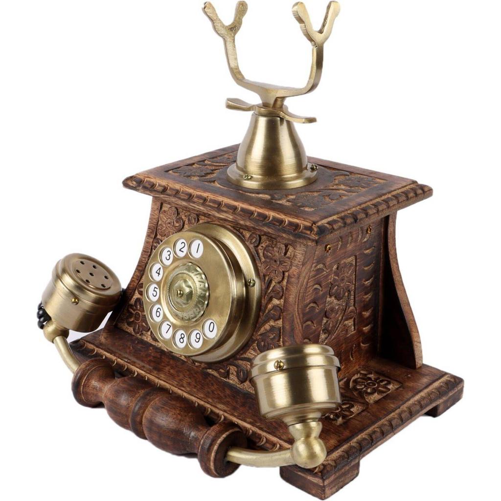 Декоративный телефон Декоративный экспонат - 25 см  (Дерево, Металл, Золото, Коричневый)