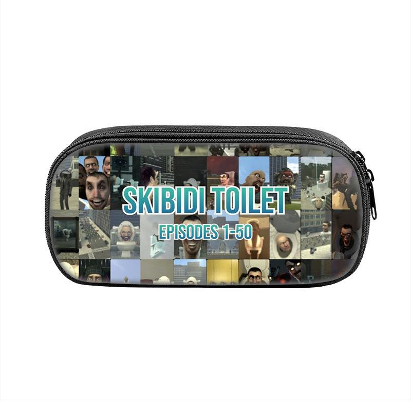 Забавная пенал-сумка Skibidi Toilet для ученика, большая вместимость, школьные принадлежности, на молнии, мультяшный аниме пенал