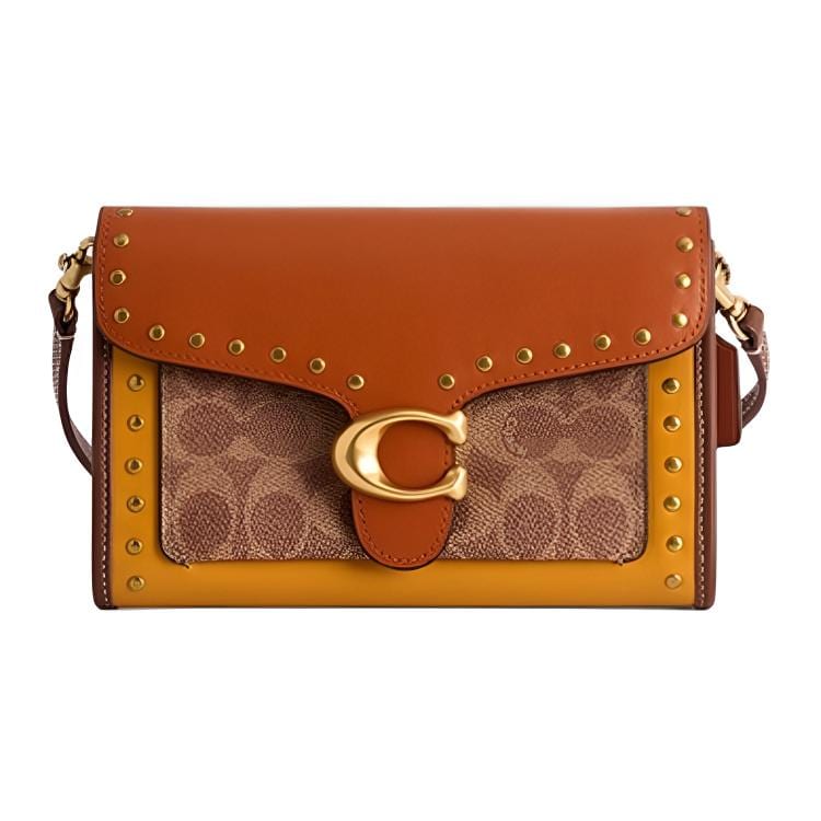 COACH Tabby Cow Leather With Artificial Leather Crossbody Bag, Shoulder Bag Small Women's Brown Yellow CDM43-B4SZB