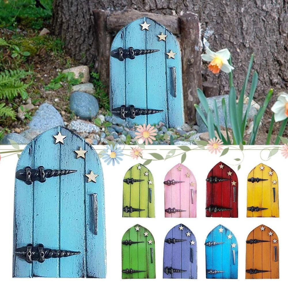 Creative Miniature Wooden Door Lawn Ornament Windows Door Figurines Outdoor Fairy Door Miniature