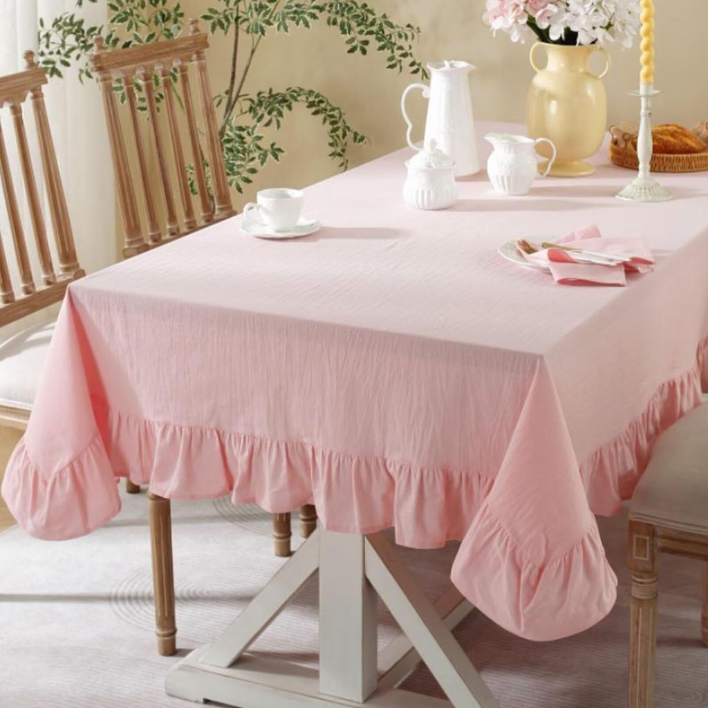 100% хлопковая скатерть с декоративным воланом Роскошная мягкая моющаяся скатерть Прямоугольная для кухни Столовой Свадьбы